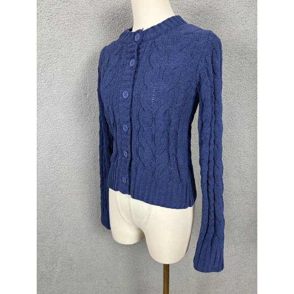 Hippie Rose  Junior Cable Knit Button-Up Cardigan Sweater Deep Cobalt  XS NWT's - Picture 4 of 8